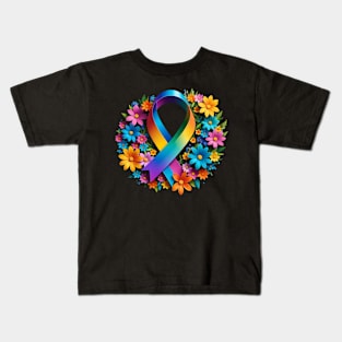 Blooming Hope: Cancer Awareness Ribbon Floral Design Kids T-Shirt